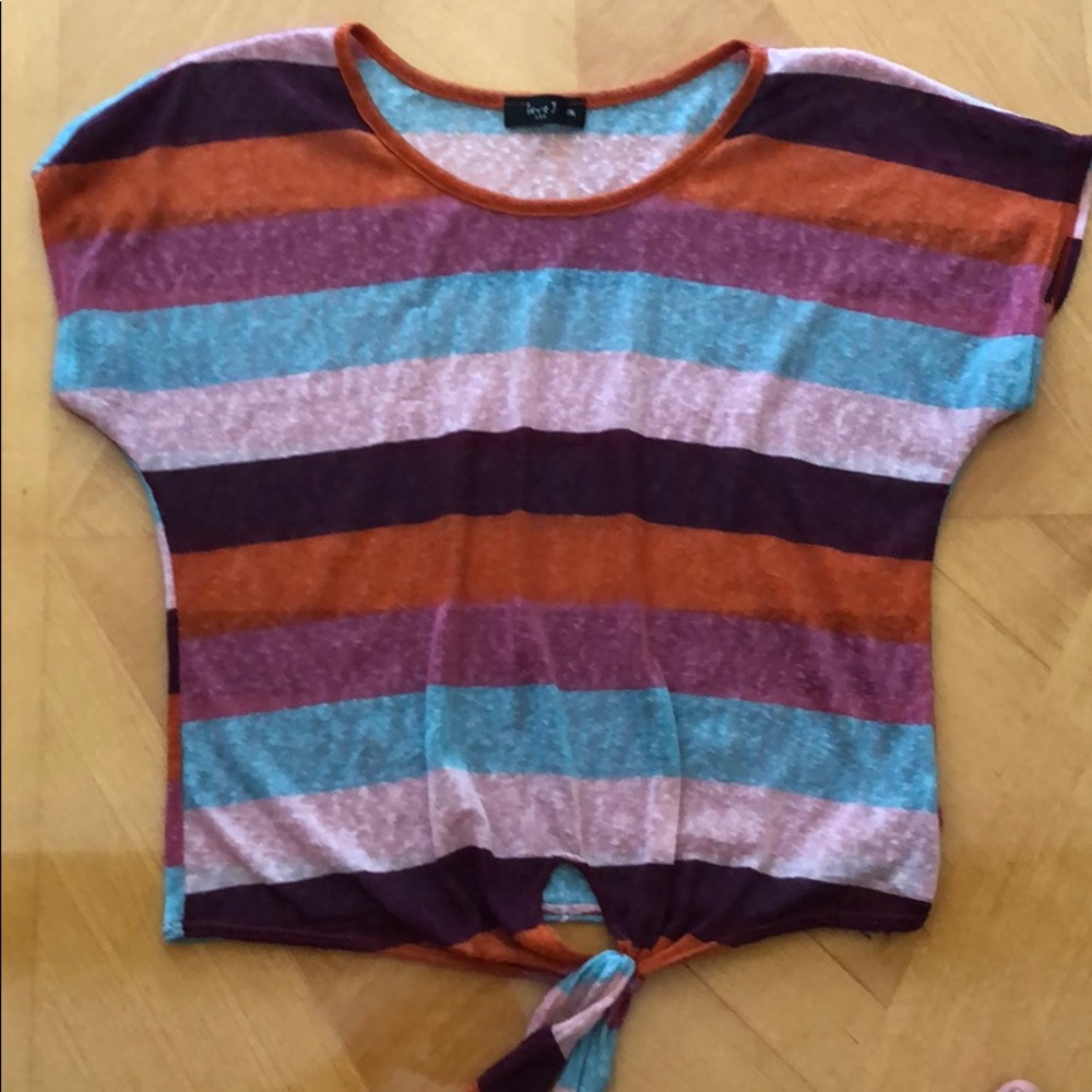 Striped, cropped, tied shirt